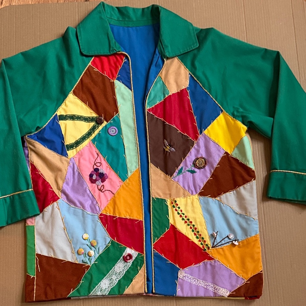 Vintage. One of a kind. Patchwork Green Women's Jacket - Multicolor Accent - Picture 9 of 16